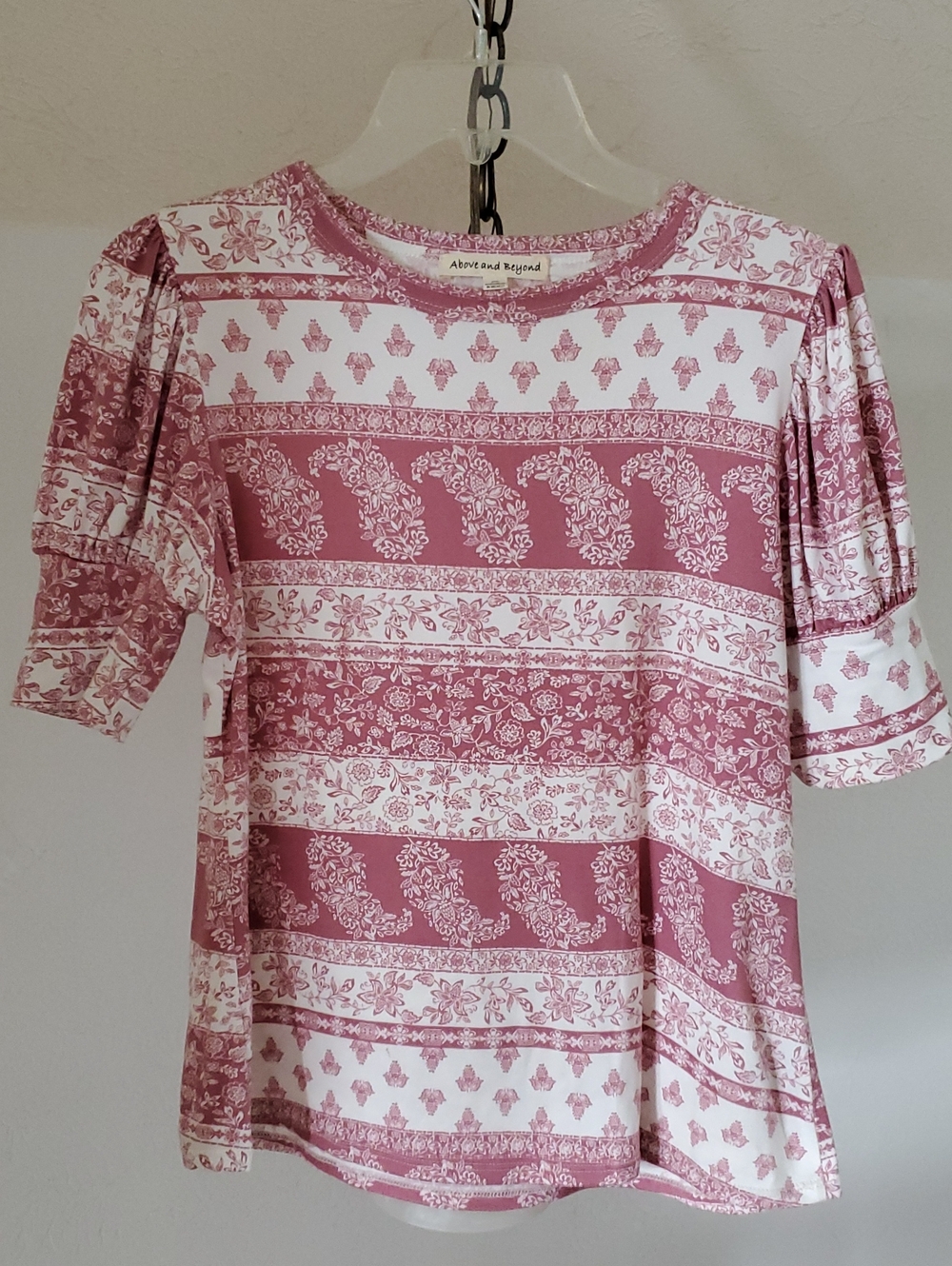 Pink Floral Stripe Puff-Sleeve Top